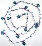 Green and Purple beaded flower lariat necklace with Blue Turquoise Natural Gemstone